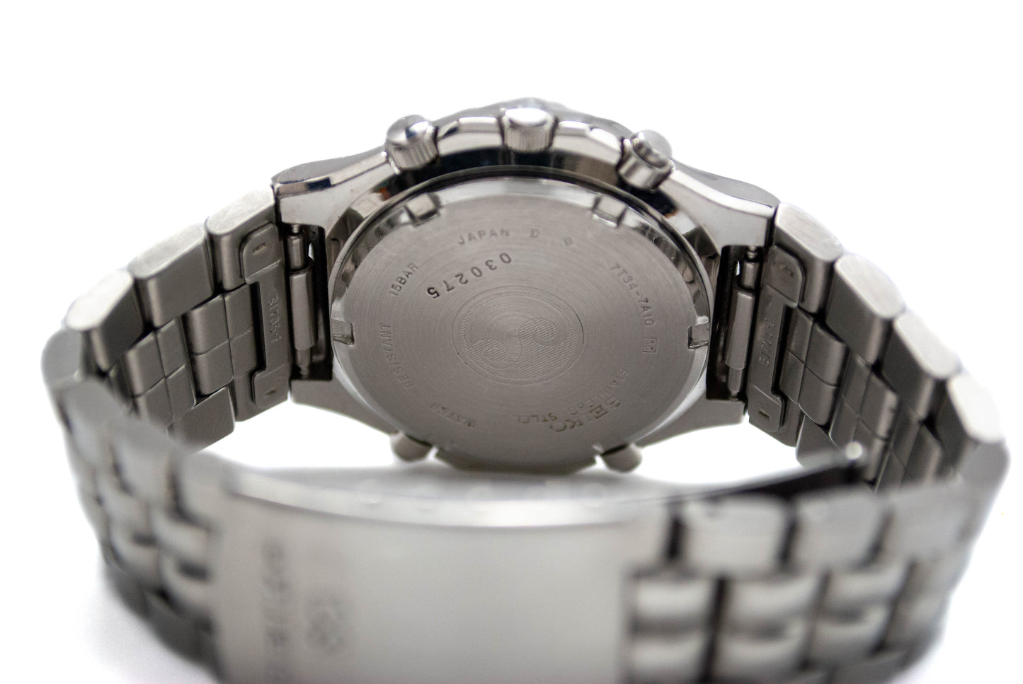 Seiko Chronograph 7T34-7A10 – Vintage Herren Quarz Uhr mit Alarm, Edelstahl, Schwarz (ca. 1990er)