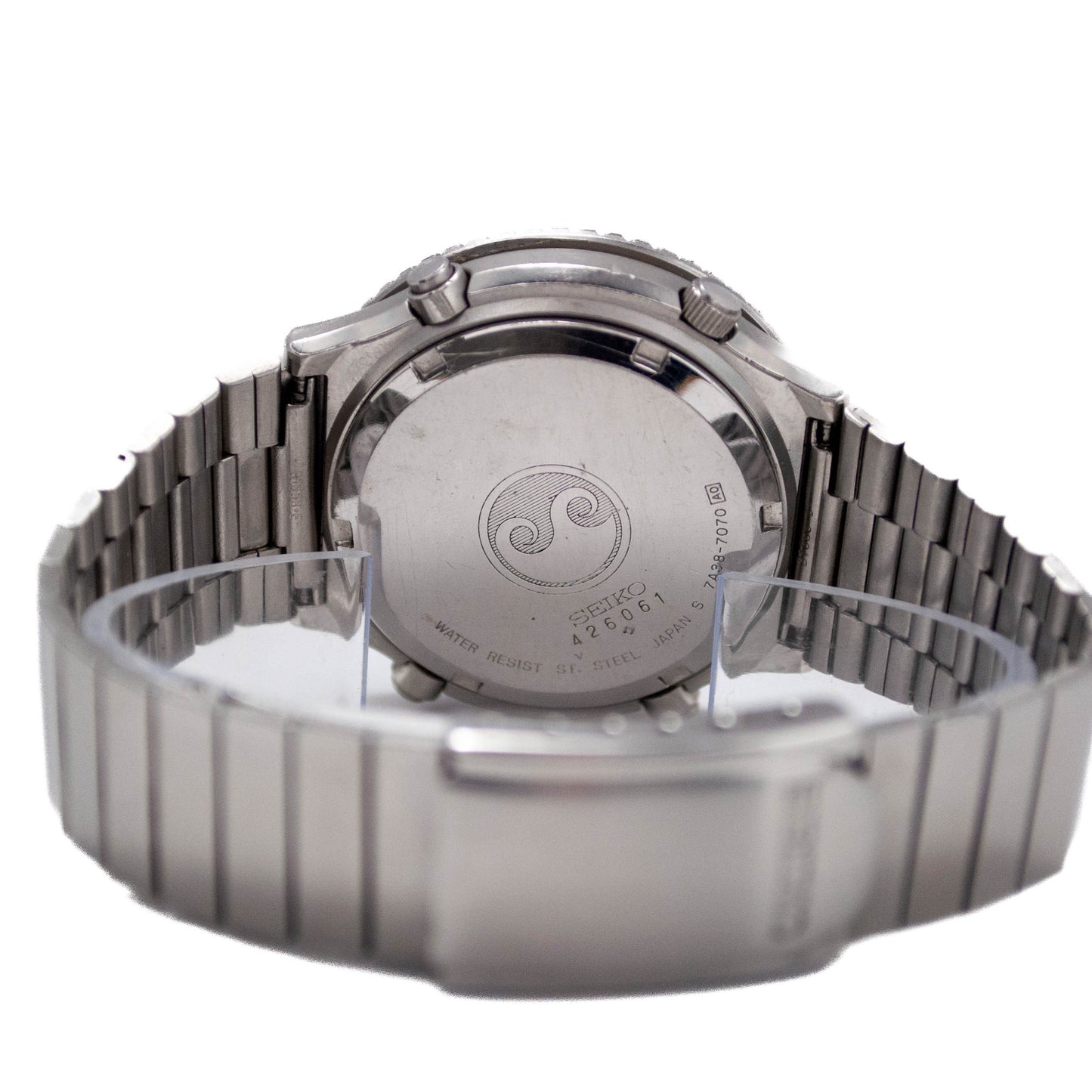 Seiko Sports 100 Chronograph 7A38-7070 – Vintage Herren Quarz Uhr, Diver, Edelstahl, Schwarz 1984