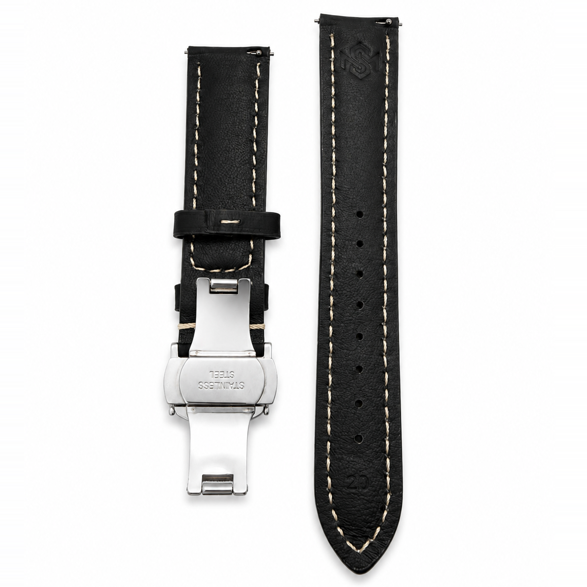 Leder Uhrenarmband Schwarz – Smoke Black | 20mm & 22mm Quick Release