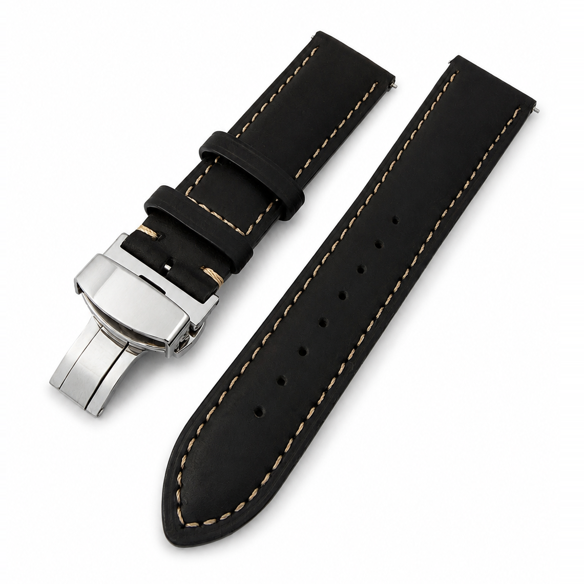 Leder Uhrenarmbänder Smoke Black in 20 mm und 22 mm in der Seitenansicht