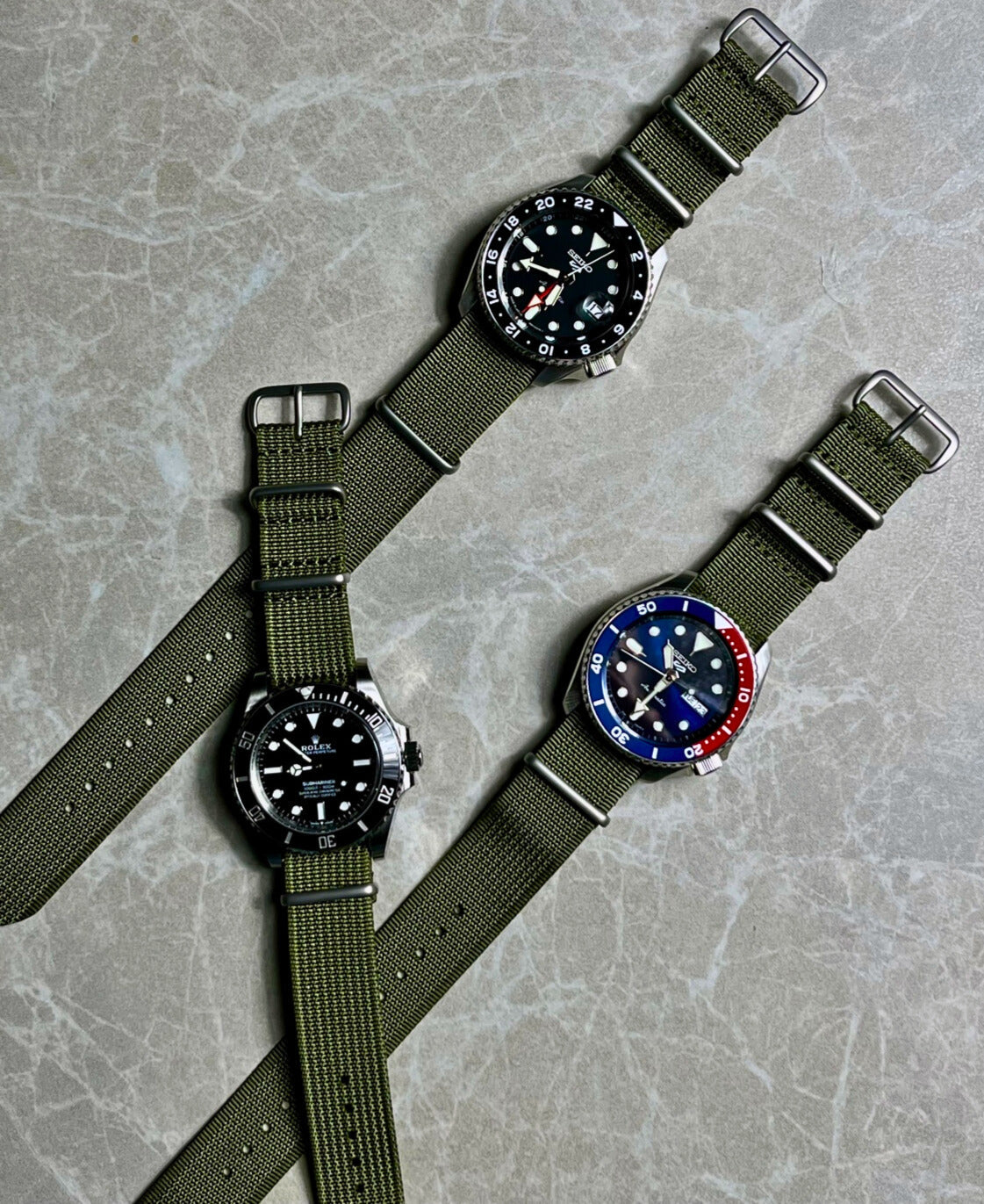 NATO Uhrenarmband Olivegrün an Uhr Stahlmann